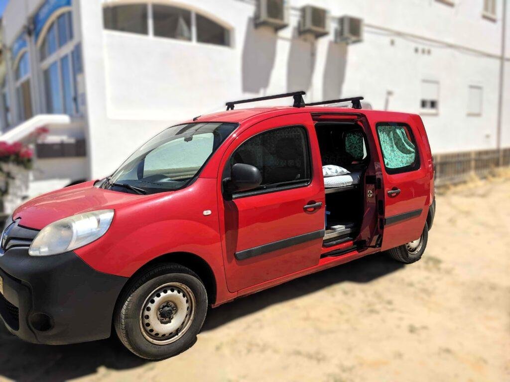 Red Renault Kangoo Maxi XXL mini campervan with roof bars