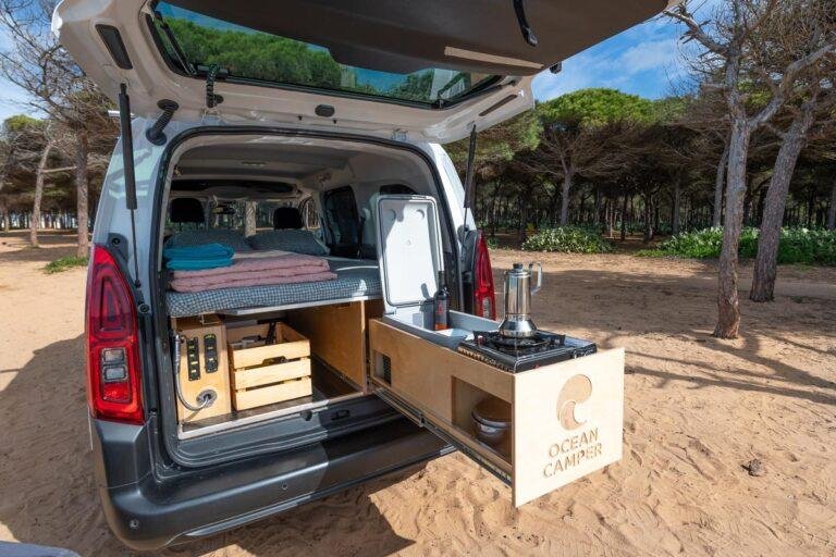 Electric mini campervan with pull-out kitchen, Citroën Berlingo Maxi XXL electric camper for sale in Portugal